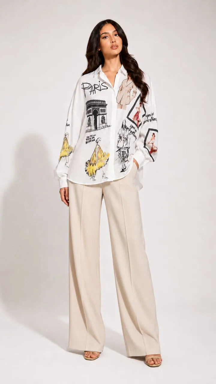 Paris Print Oversized Shirt