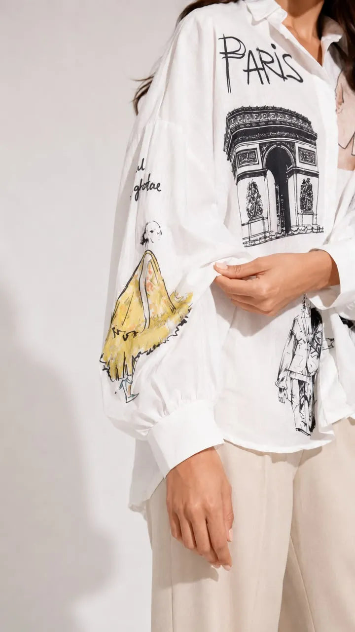 Paris Print Oversized Shirt