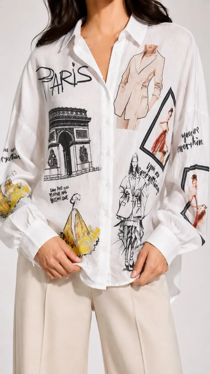 Paris Print Oversized Shirt