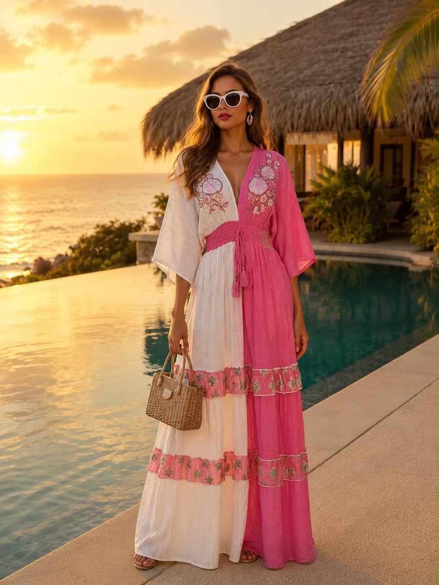 Embroidered Maxi Dress Olive