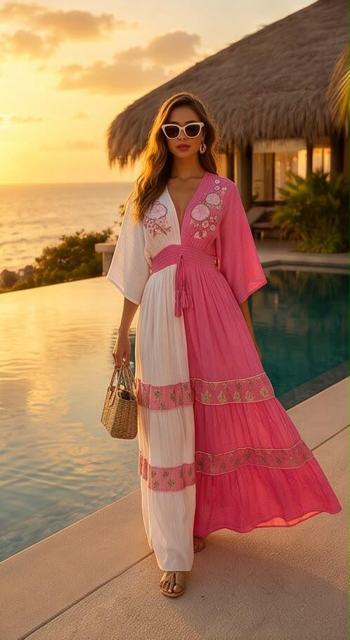 Embroidered Maxi Dress Olive