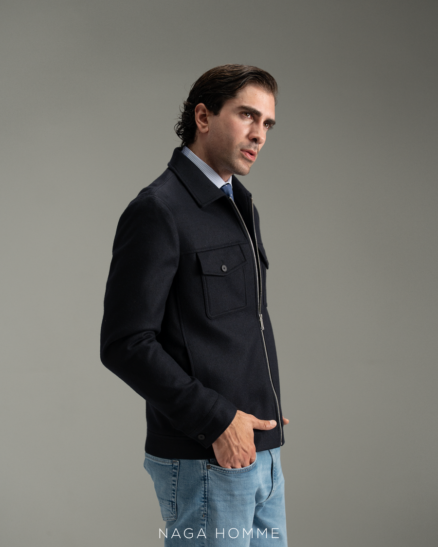 Men's Blue Black Wool Jacket