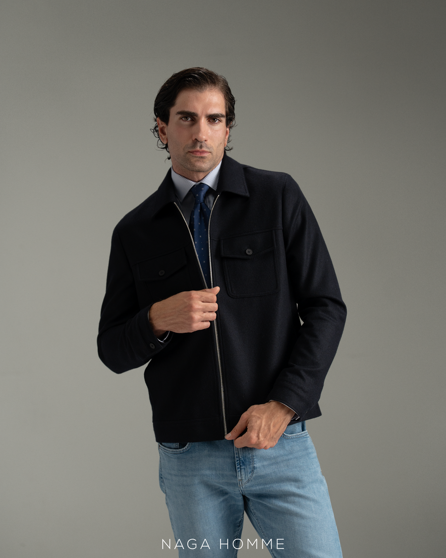 Men's Blue Black Wool Jacket