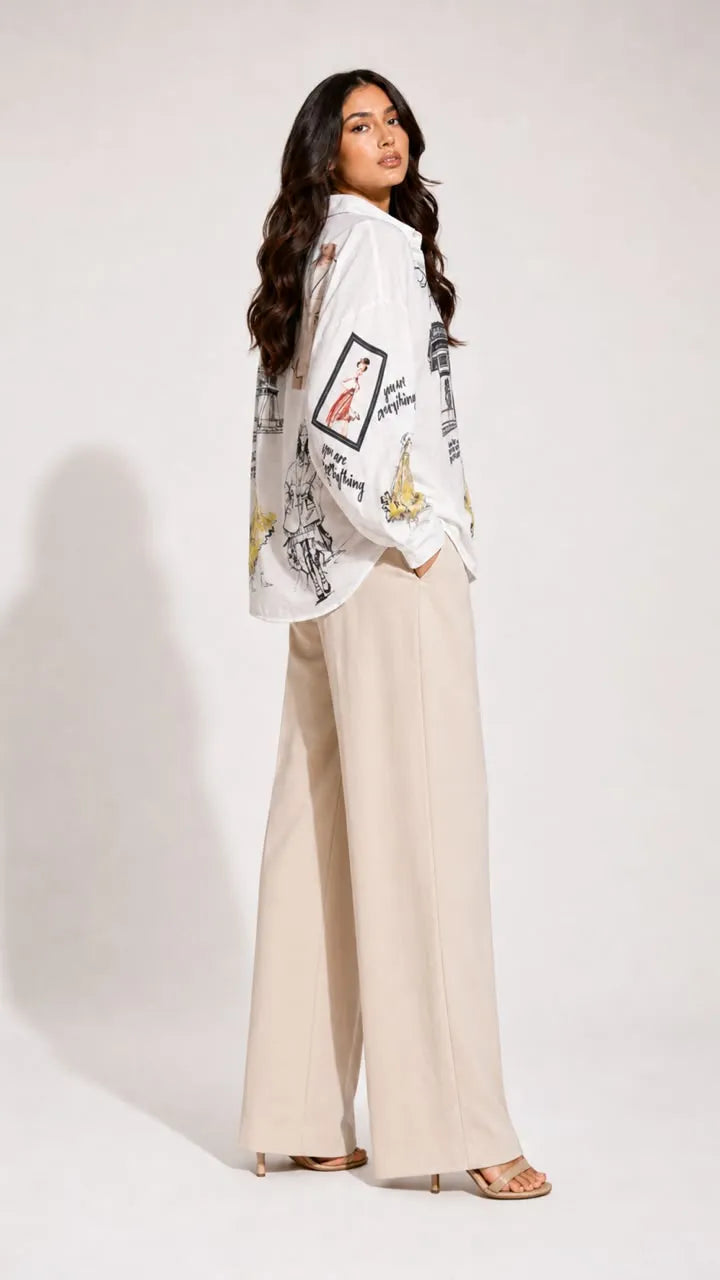 Paris Print Oversized Shirt