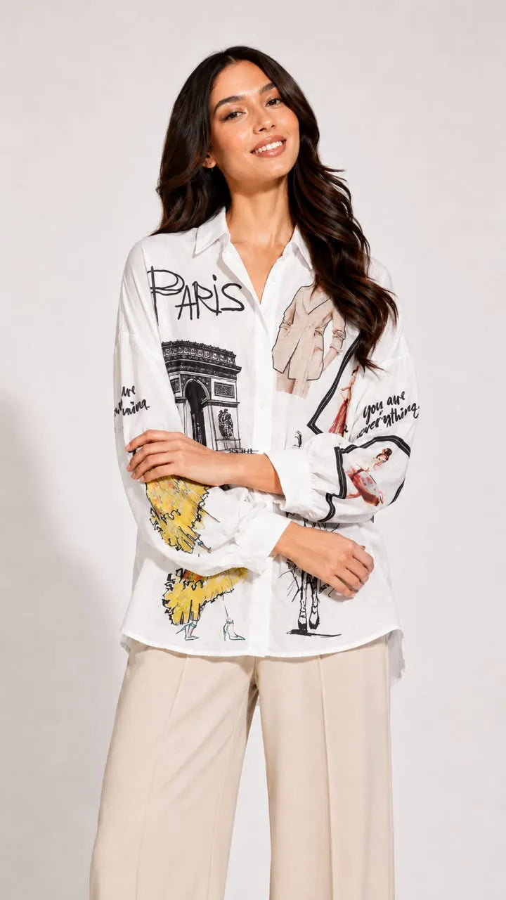 Paris Print Oversized Shirt