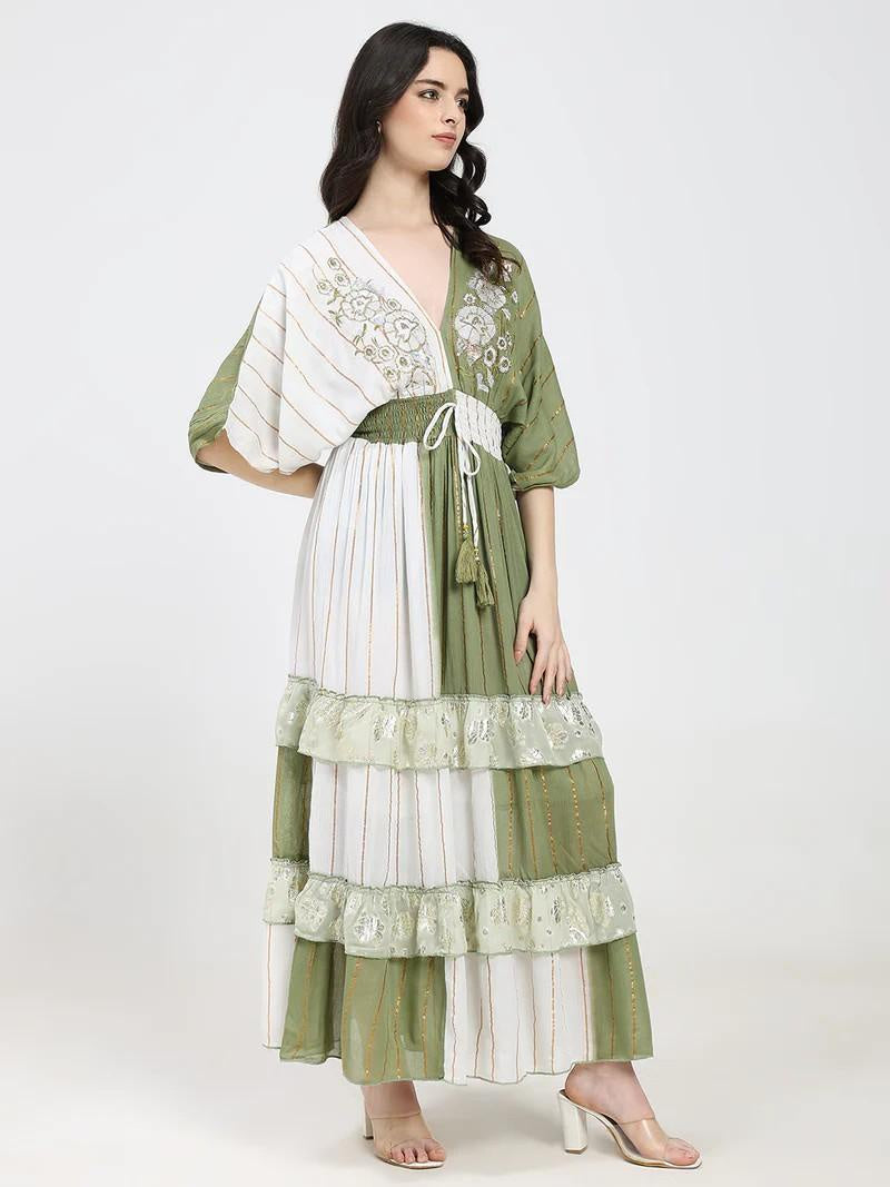 Embroidered Maxi Dress Olive