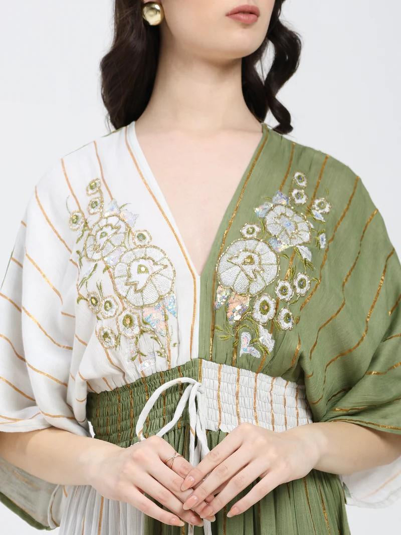 Embroidered Maxi Dress Olive