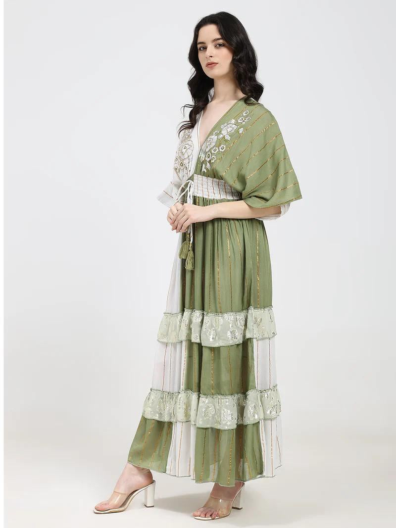Embroidered Maxi Dress Olive