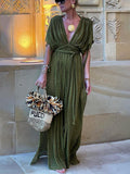 Kimono Draped Braids Cover Up Slit Maxi Dress