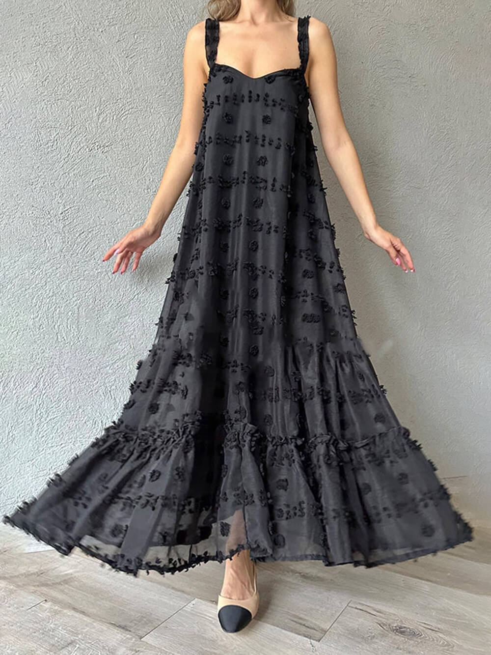 Flower Decor Pretty A-Line Layered Loose Maxi Dress