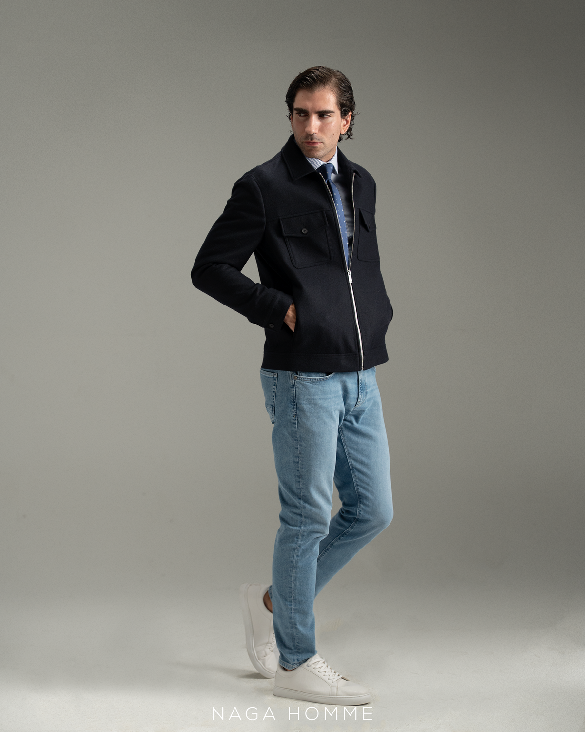 Men's Blue Black Wool Jacket