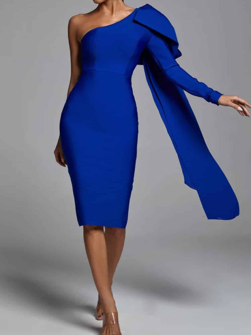 Abbey Blue One Shoulder Bandage Dress