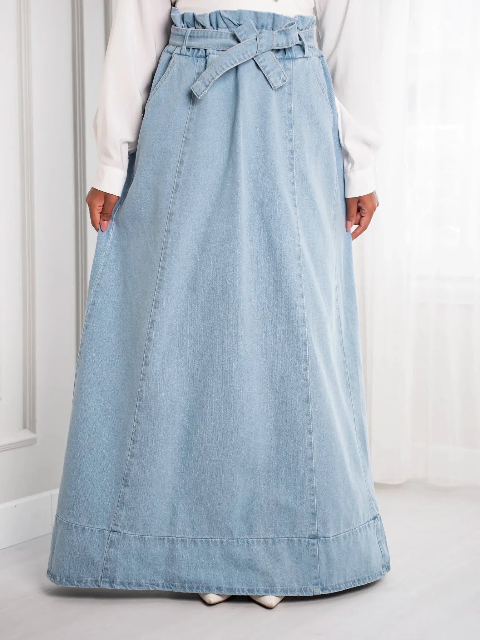 Denim skirt with cuts